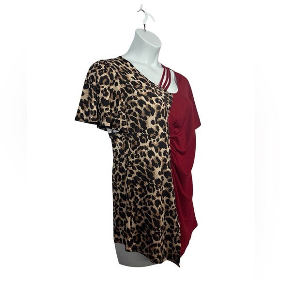NWOT, Emery Rose, Stretch Asymmetrical Leopard And Red Blouse, 2X - Picture 5 of 11